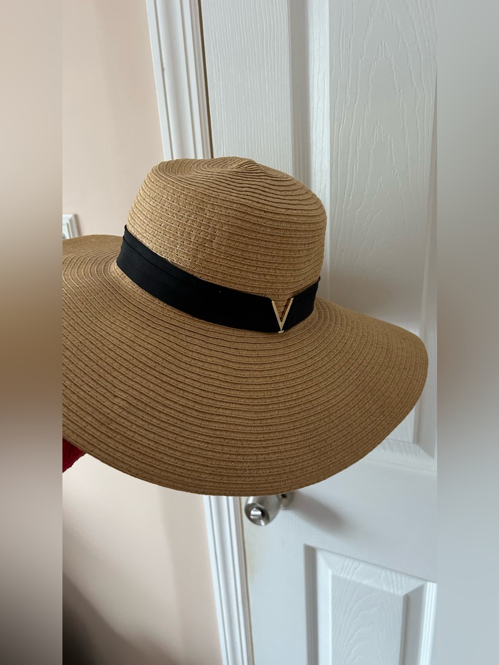 Vince Camuto Natural Straw Hat with Black Chin Cord